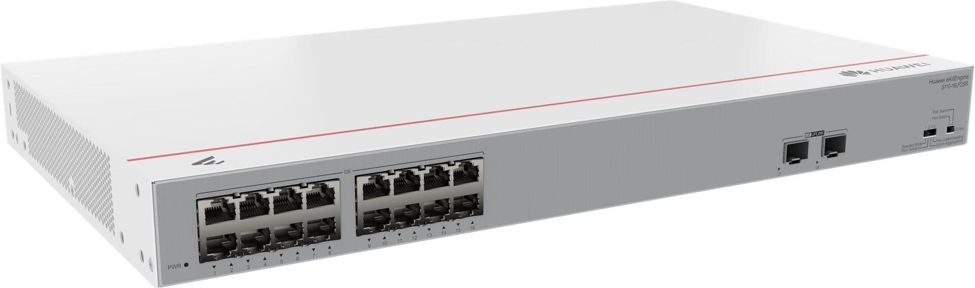 HUAWEI Switch S110-16LP2SR 16x10/100/1000BASE-T ports 2xGE SFP ports PoE+ AC power eKit DE (P) (98012197)