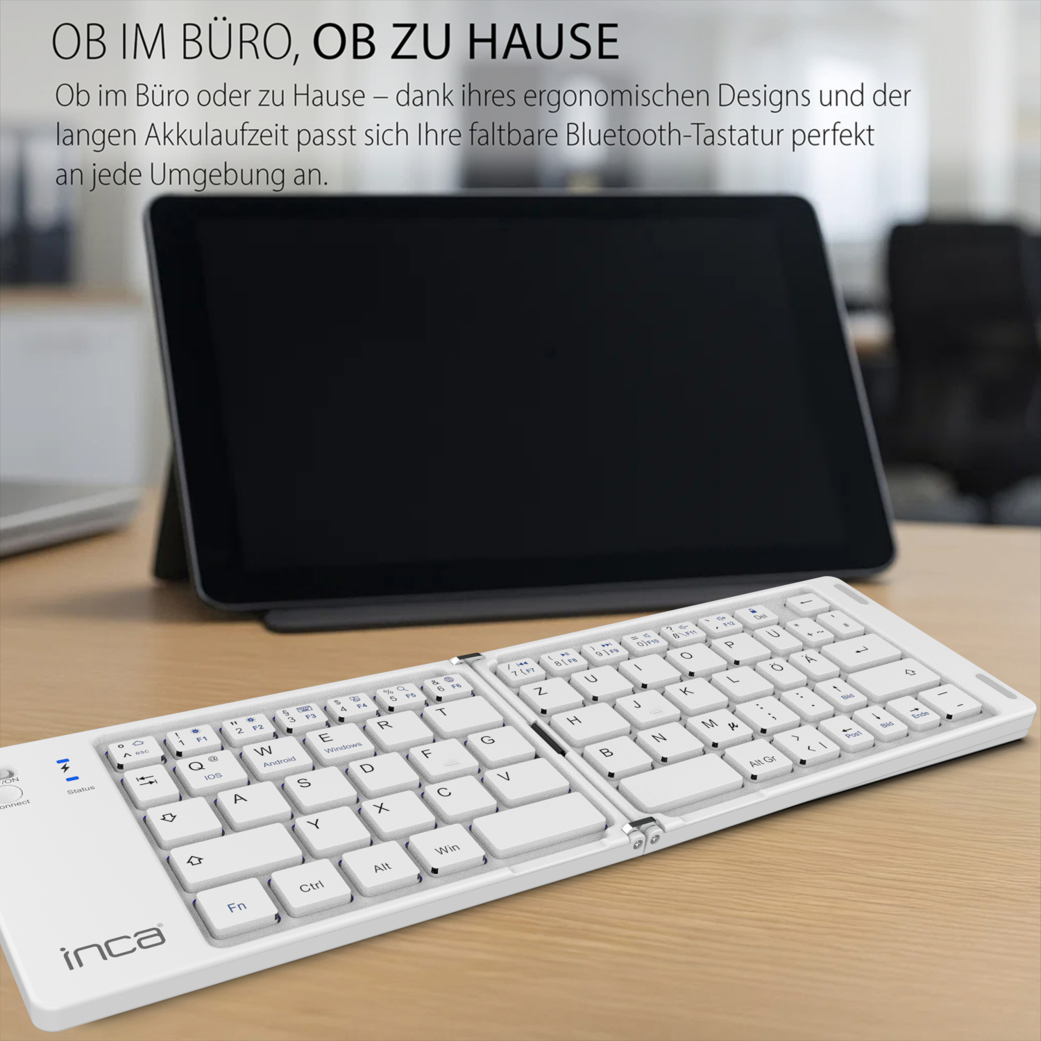 INCA IBK-580BT Kabellose Mini-Tastatur Faltbar Bluetooth 5.0 USB-C Weiß