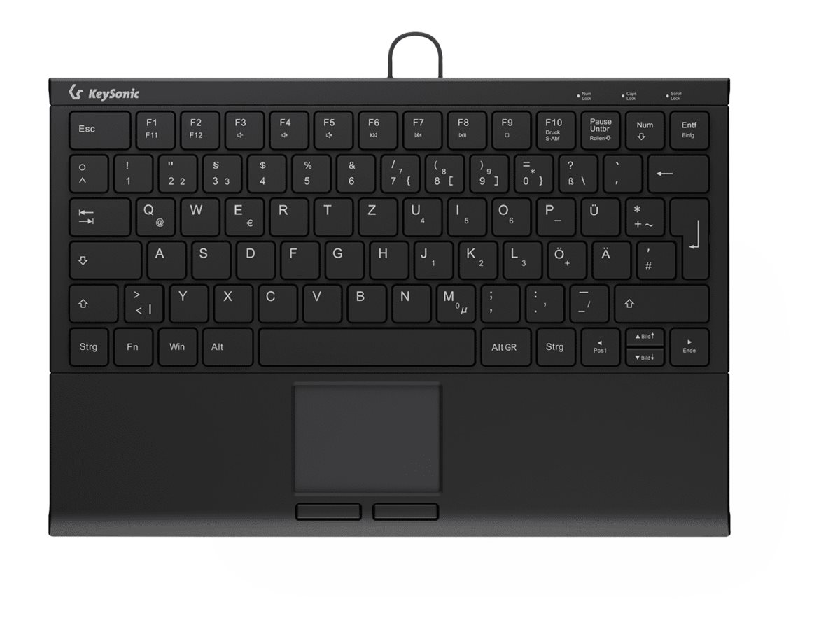 KeySonic KSK-5211ELU Kabelgebundene Mini-Tastatur mit Touchpad USB QWERTZ Deutsch Schwarz