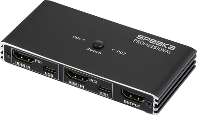 SpeaKa Professional HDMI 2.0 Slim KVM 2X1 USB2.0+IR, Black HDMI-Switch HDMI 3840 x 2160 Pixel (SP-13724436)