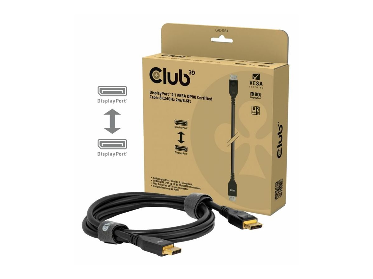Club 3D DisplayPort 2.1 Kabel DP80 zertifiziert 2 m Schwarz