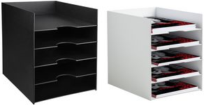 PAPERFLOW Sortierstation Formularbox, 5 Fächer, schwarz aus Polystyrol, stapelbar, jedes Fach mit Griffmulde, - 1 Stück (3005.01)