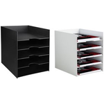 PAPERFLOW Sortierstation Formularbox, 5 Fächer, schwarz aus Polystyrol, stapelbar, jedes Fach mit Griffmulde, - 1 Stück (3005.01)