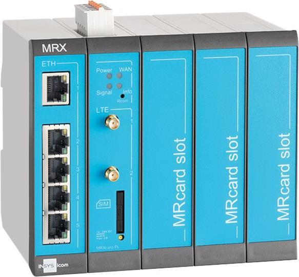 INSYS icom MRX5 LTE modularer LTE-Router VPN LTE/HSPA/UMTS/EDGE/GPRS 5xEthernet 10/100BT 2xdig.Ein MRcard-Slots 3xfrei (10023440)