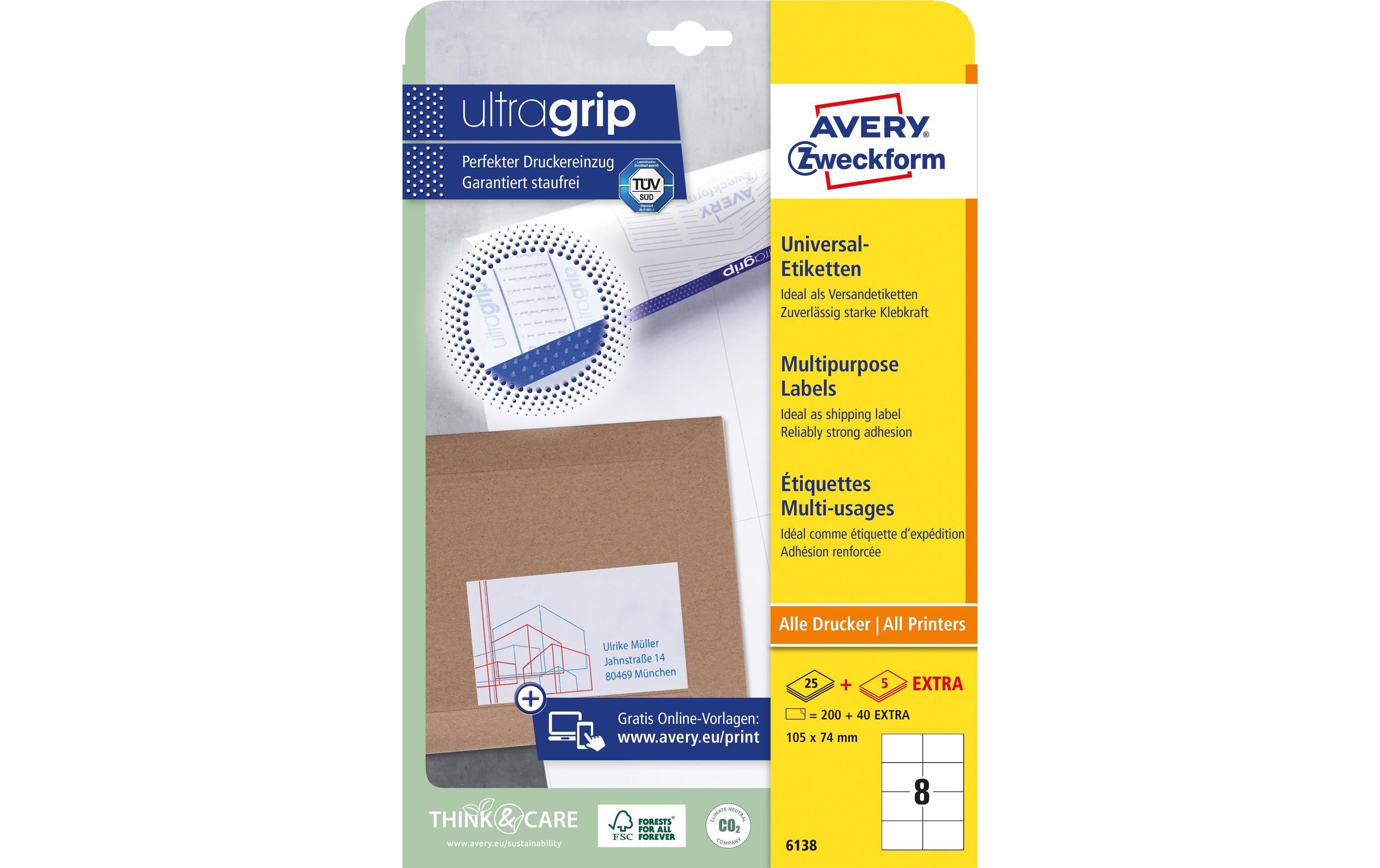 Avery Zweckform Universal-Etiketten 6138 105 x 74 mm Weiß