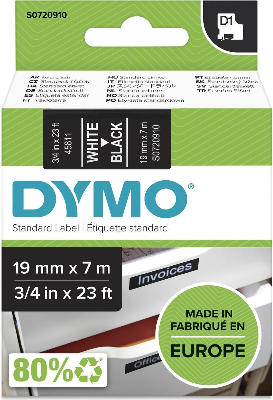 Dymo D1 Etikettenband 19 mm x 7 m Weiß auf Schwarz