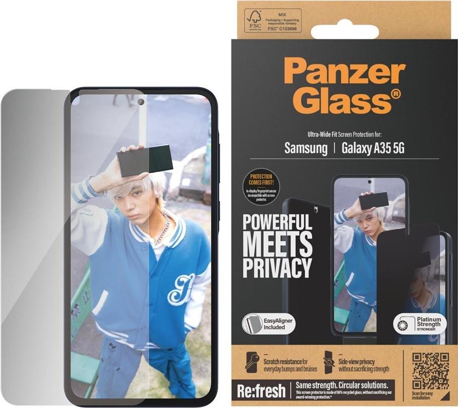 PanzerGlass Privacy - Bildschirmschutz für Handy - ultrabreite Passform - Glas - mit Sichtschutzfilter - für Samsung Galaxy A35 (P7357)