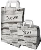 PAPSTAR Tragetasche "Newsprint", 220 x 100 x 360 mm aus Kraftpapier, 70 g/qm, Tragkraft: 5 kg, mit Tragegriff - 1 Stück (87054)