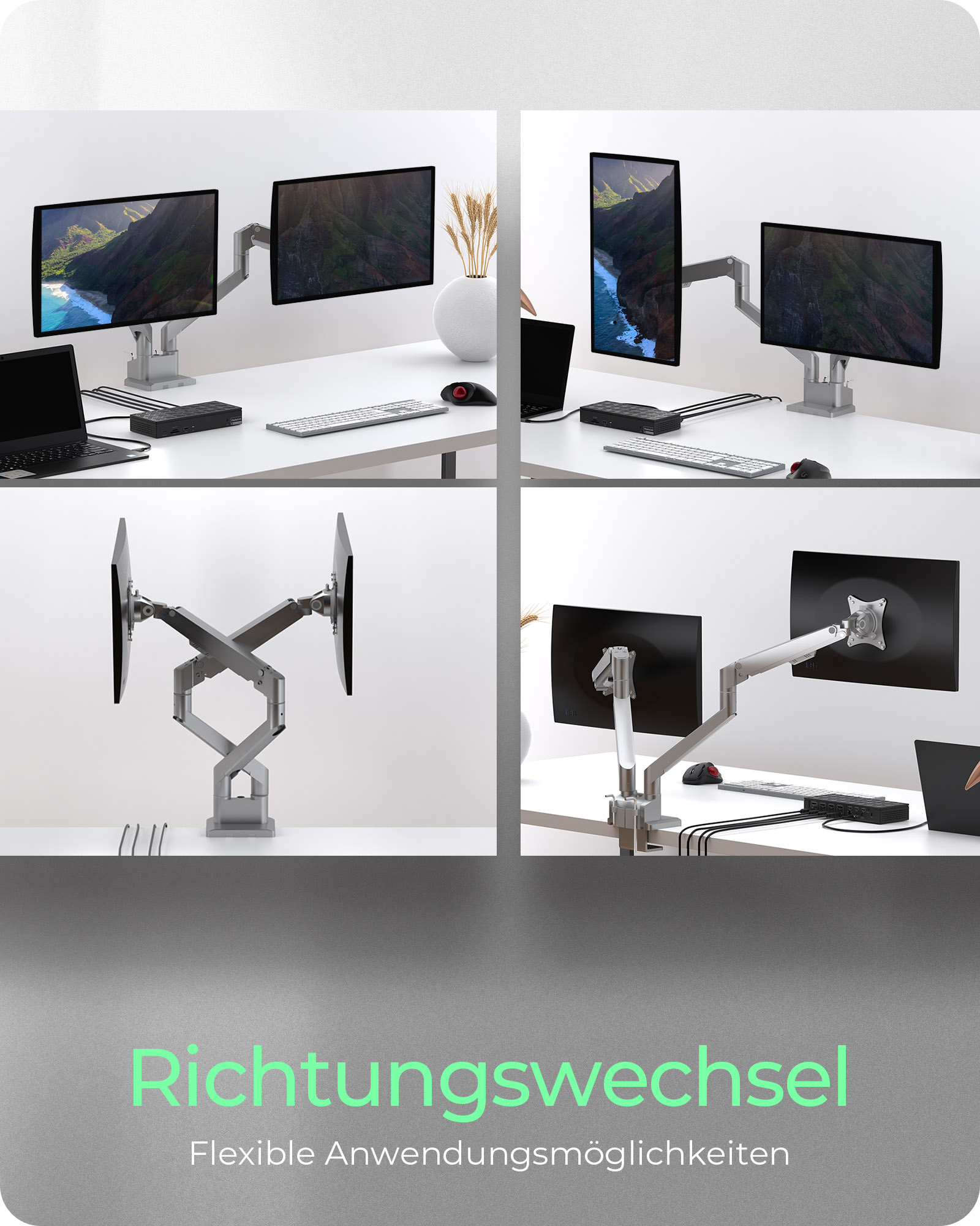 ICY BOX IB-MS524-T Monitorständer für 2 Monitore bis 32" VESA 75x75/100x100 mm 9 kg Silber/Grau