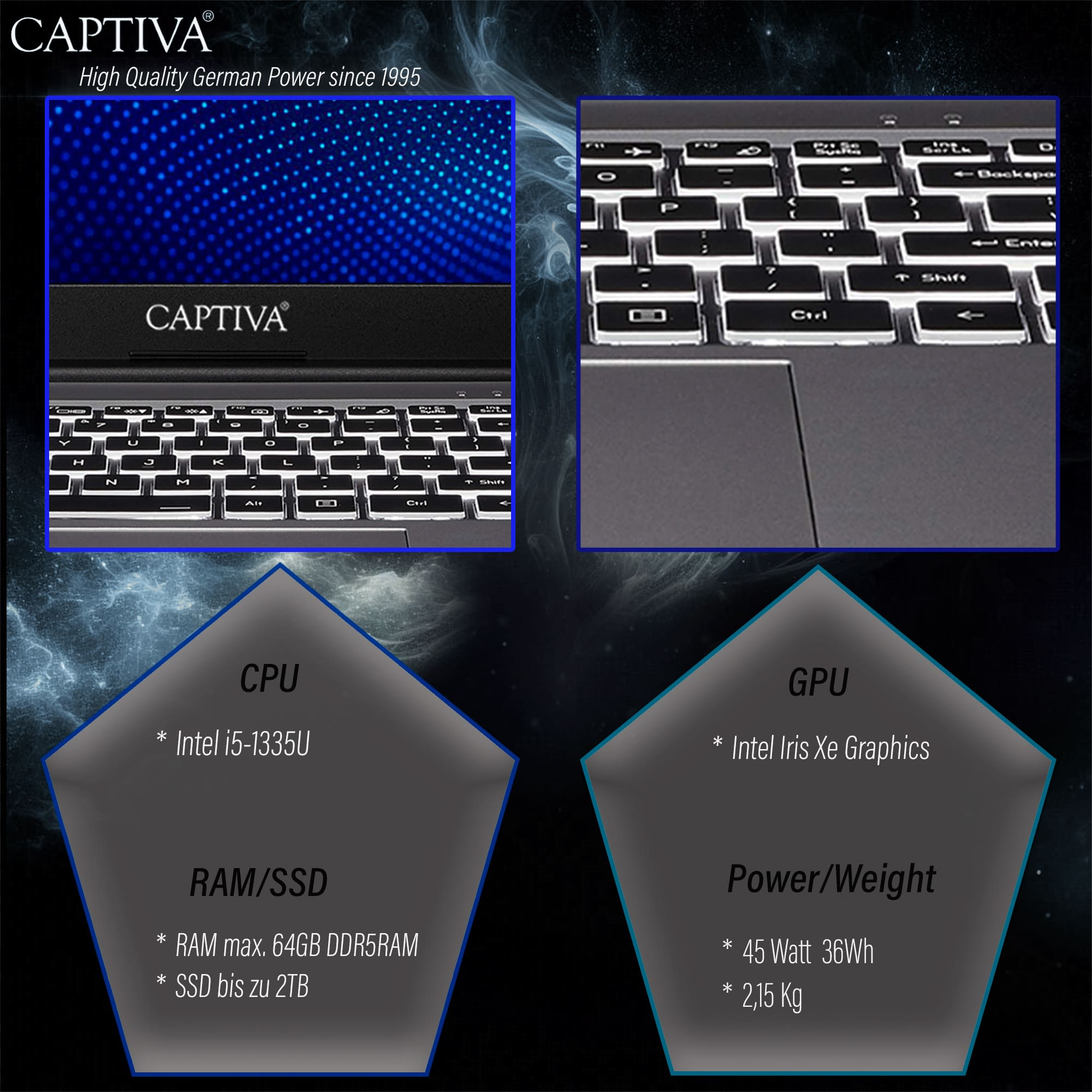 Captiva Business/Office I10-1415GE 17,3" Intel Core i5 16 GB RAM 2 TB SSD Silber