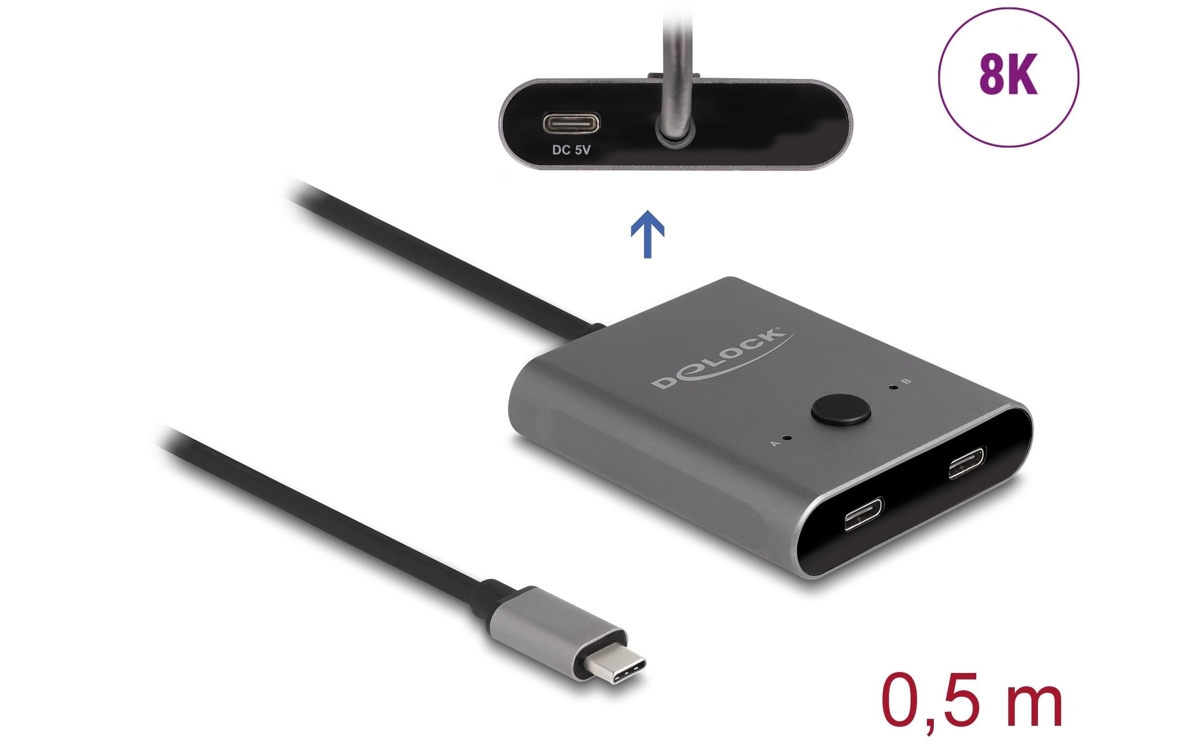 Delock Switch 2 to 1 USB-C Hub bidirektional 8K 10 Gbps Grau