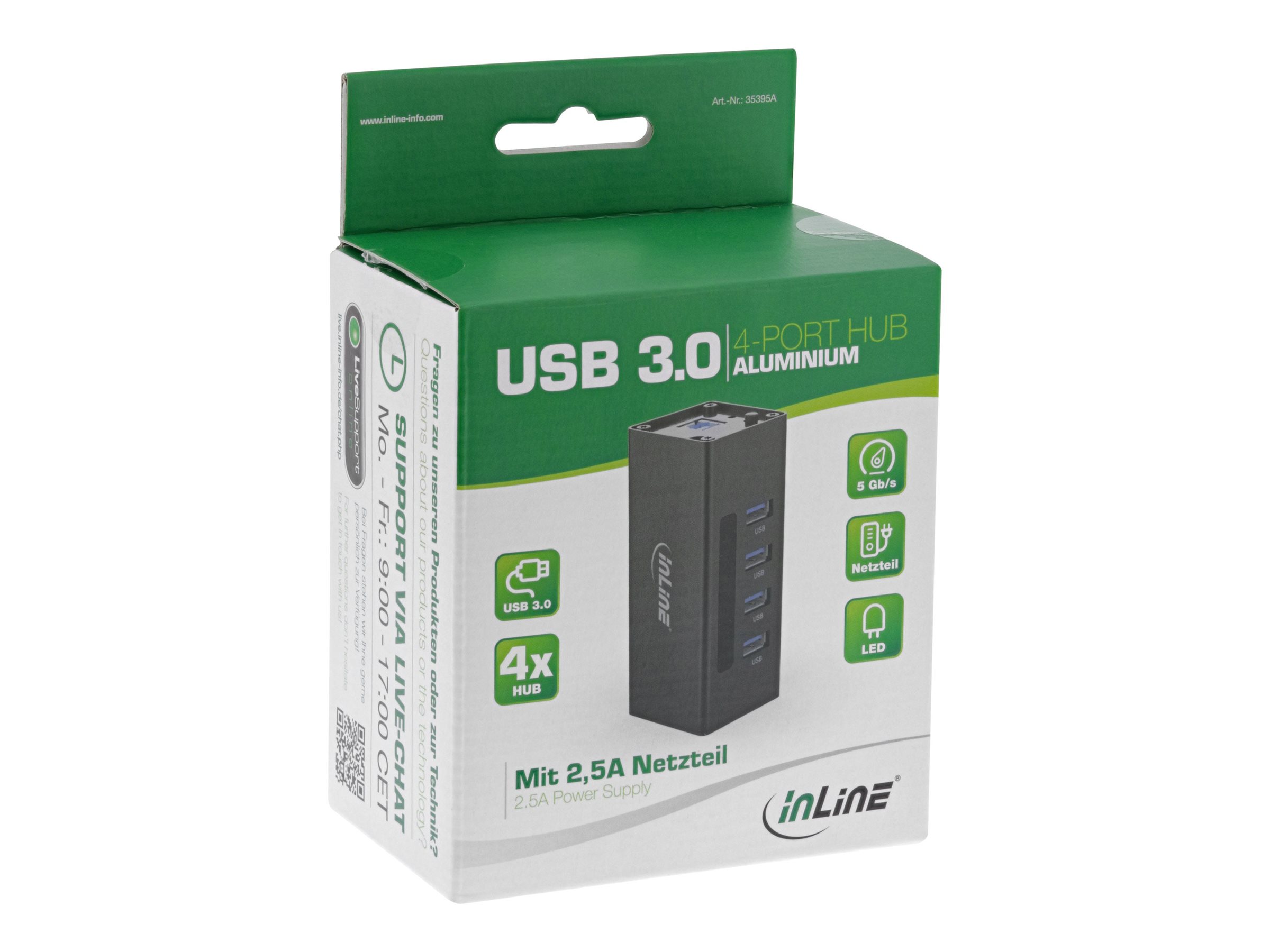 InLine USB 3.2 Gen.1 Hub 4-Port mit Netzteil Schwarz