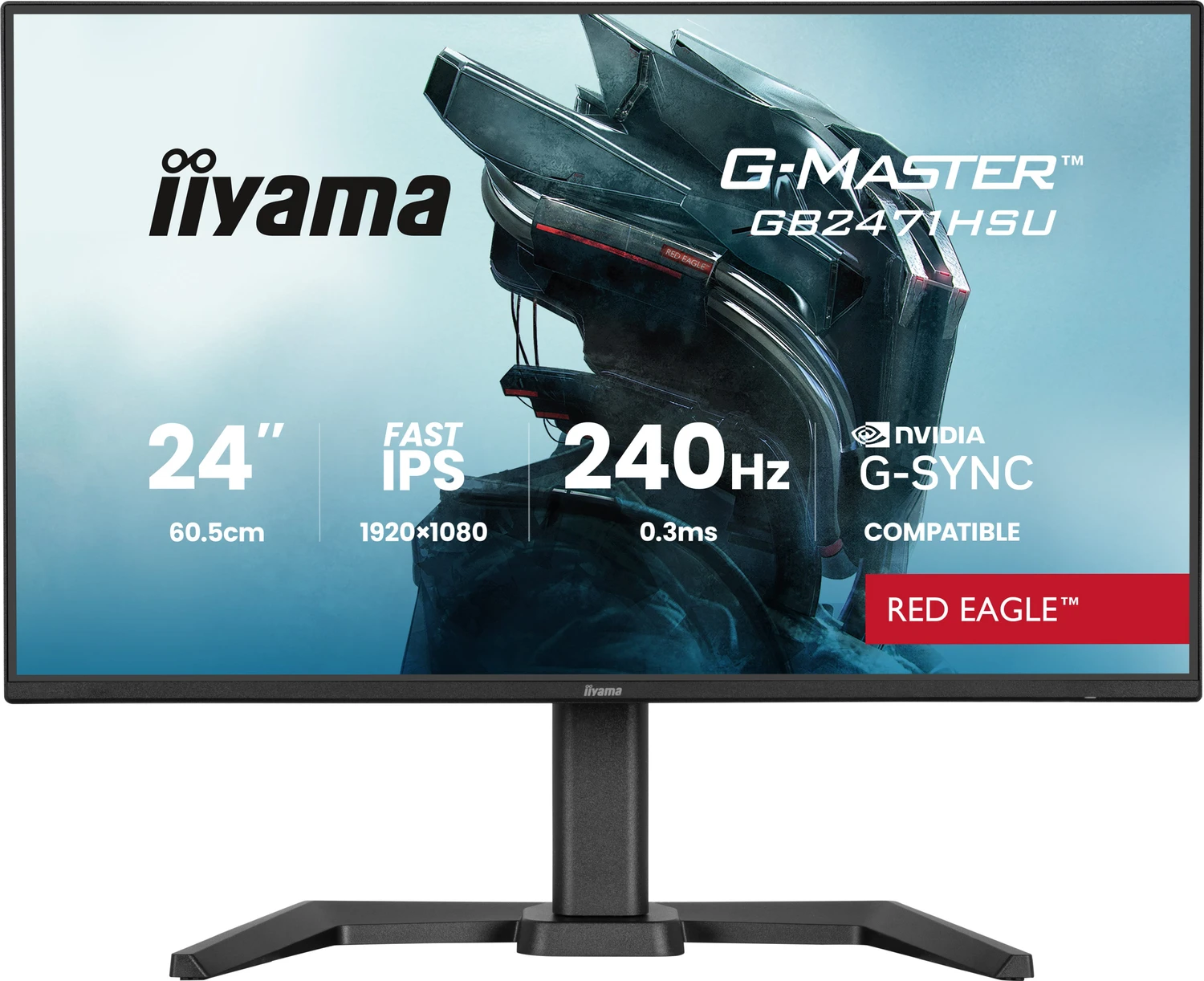 Iiyama G-Master GB2471HSU-B1 Red Eagle Gaming-Monitor 60.5 cm (23.8 Zoll), schwarz (matt), FullHD, Fast-IPS, HDMI, DP, G-Sync komp., USB-Hub, 240Hz Panel (GB2471HSU-B1)