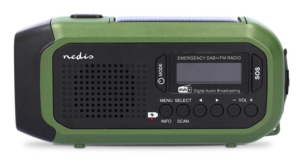 Nedis RDDBCR2000GN Notfallradio DAB+ FM Kurbelradio Solar Powerbank LED-Taschenlampe Grün, Schwarz