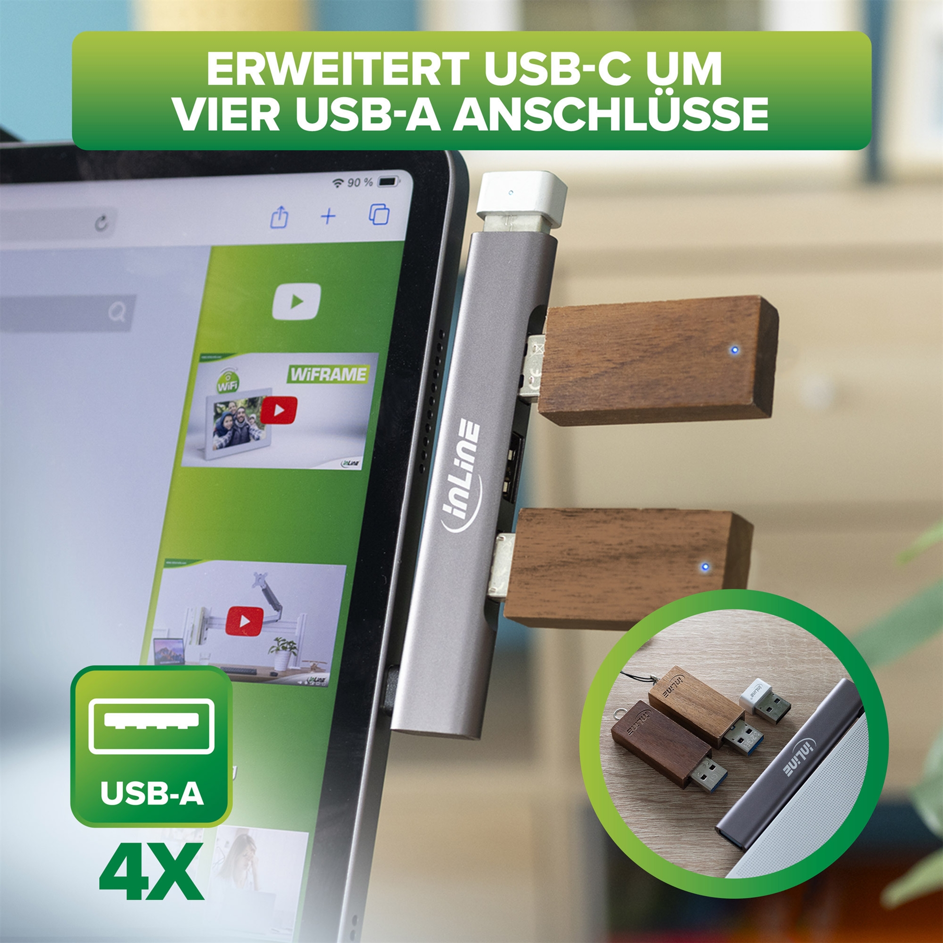 InLine Slim USB-C Hub 4-Port 1x USB 3.2 Gen 1 + 3x USB 2.0 Silber