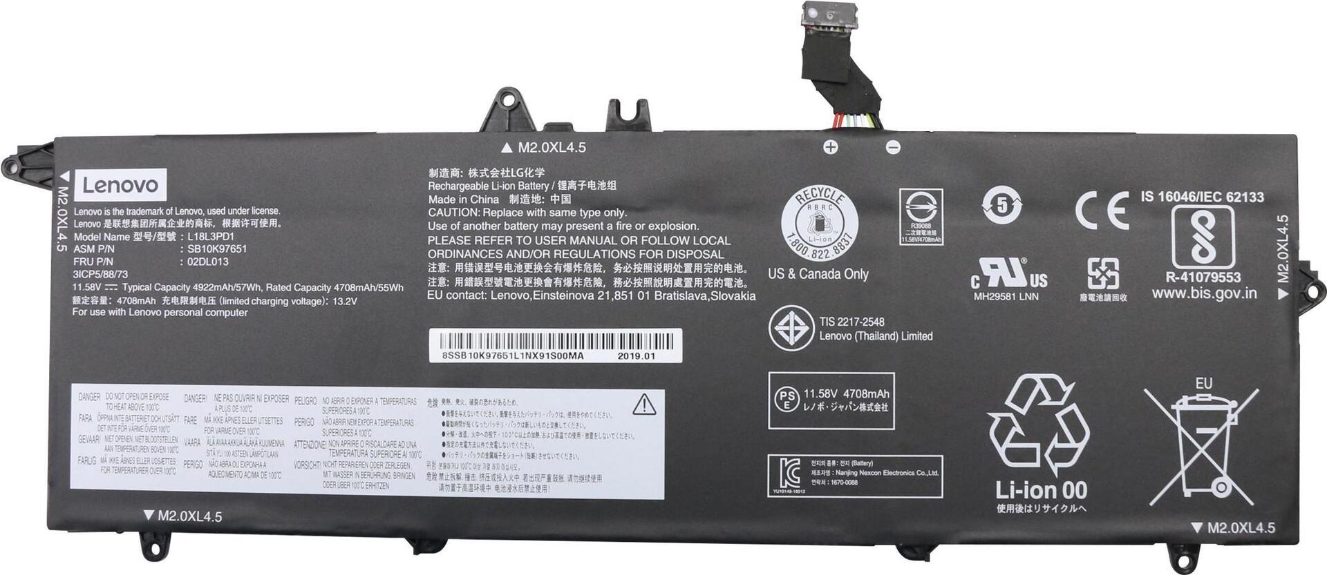 Lenovo Battery Internal 3C 57Wh Lilon (FRU02DL013)
