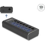 Delock 7 Port USB Hub mit 3 Ports 10 Gbps und 4 Schnellladeports 5 Schalter (64326)