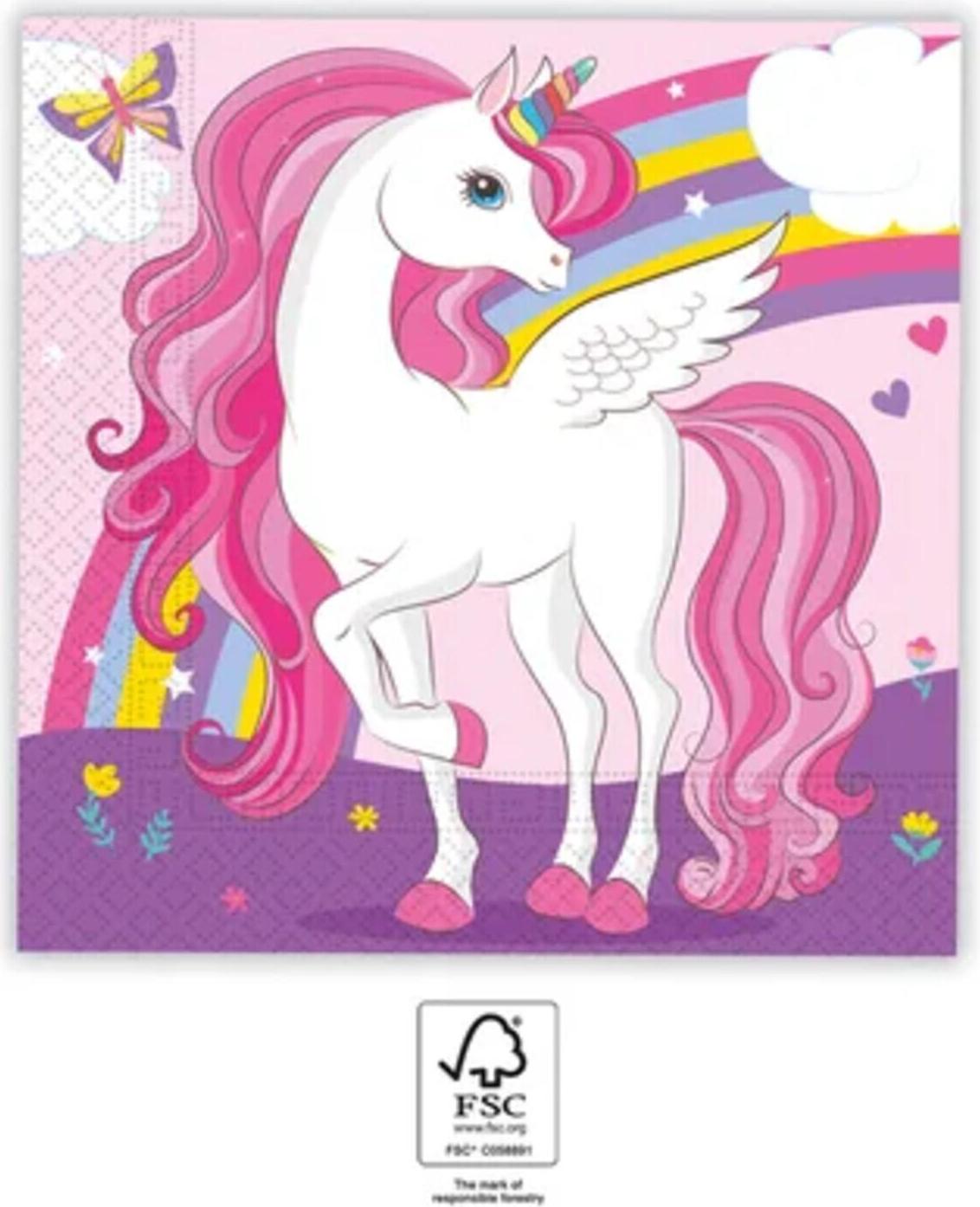 Procos Einhorn Regenbogenfarbe zweilagige Papierservietten (93760)