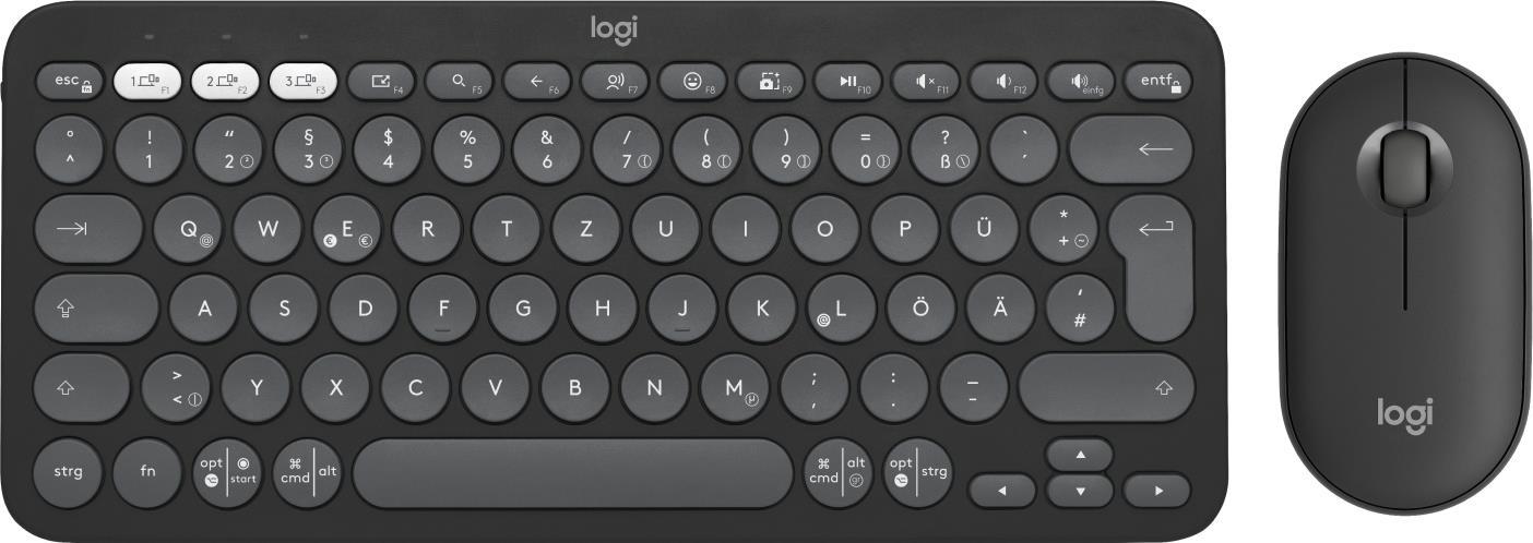 Logitech Pebble 2 Combo Tastatur Maus enthalten RF Wireless + Bluetooth QWERTZ Deutsch Graphit (920-012203)