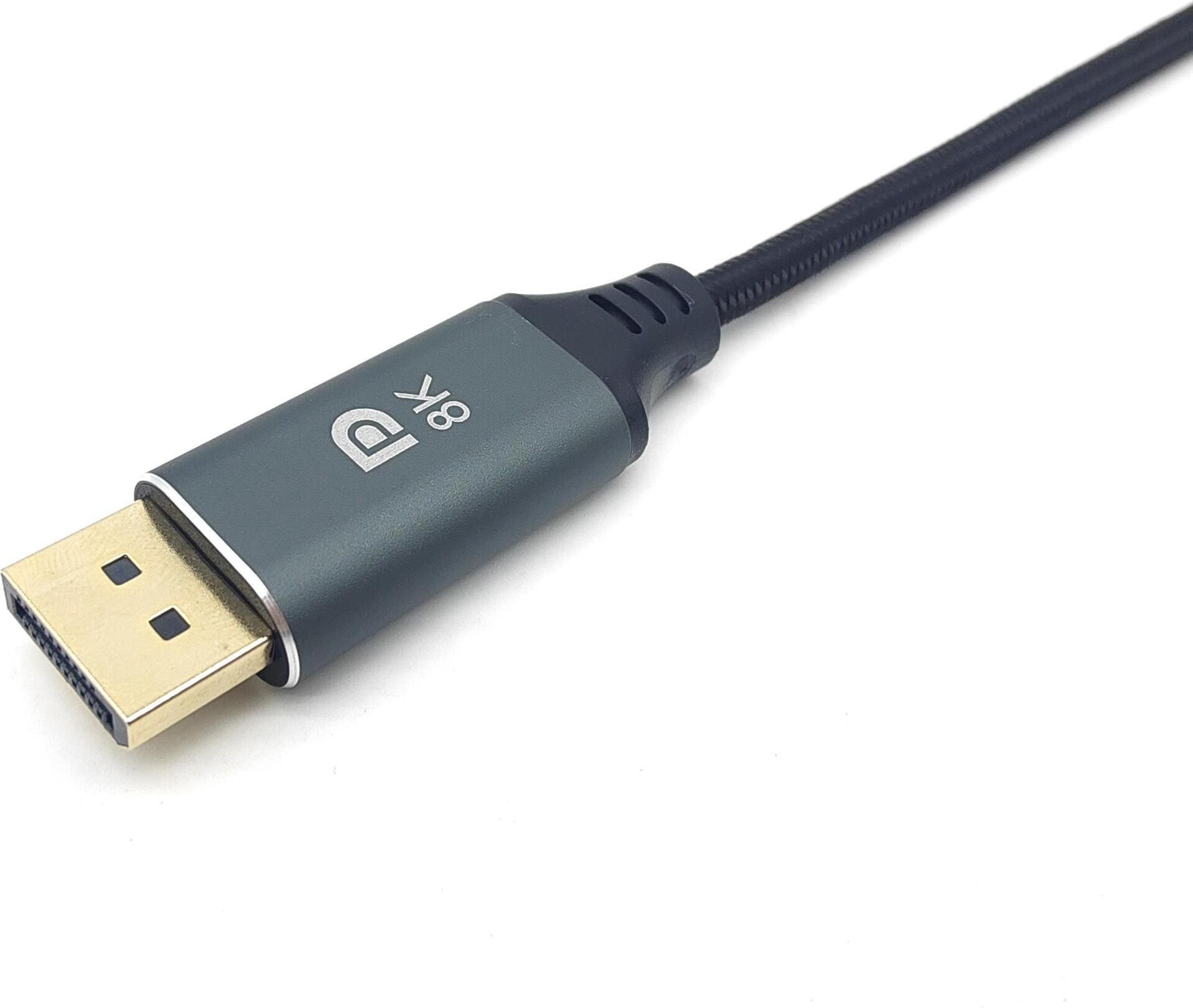 Equip - Adapterkabel - USB-C (M) zu DisplayPort (M) - Thunderbolt 3 / DisplayPort 1.4 - 2 m - unterstützt 4K 60 Hz (3840 x 2160), unterstützt 8K 60 Hz (7680 x 4320), unterstützt 2K 144 Hz (2560 x 1440), unterstützt 1080 Pixel 240 Hz (1920 x 1200) - Schwarz