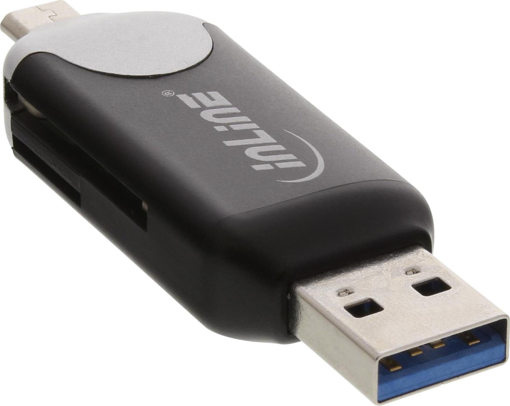 InLine USB 3.0 OTG Dual Cardreader USB-A und Micro-USB für SDXC und microSDXC Schwarz