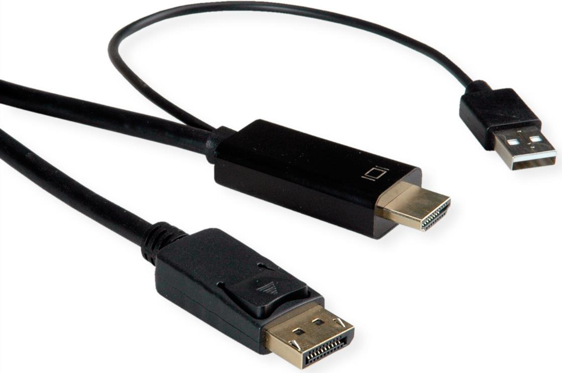 ROLINE 11.04.5993 Videokabel-Adapter 3 m HDMI + USB DisplayPort Schwarz (11.04.5993)
