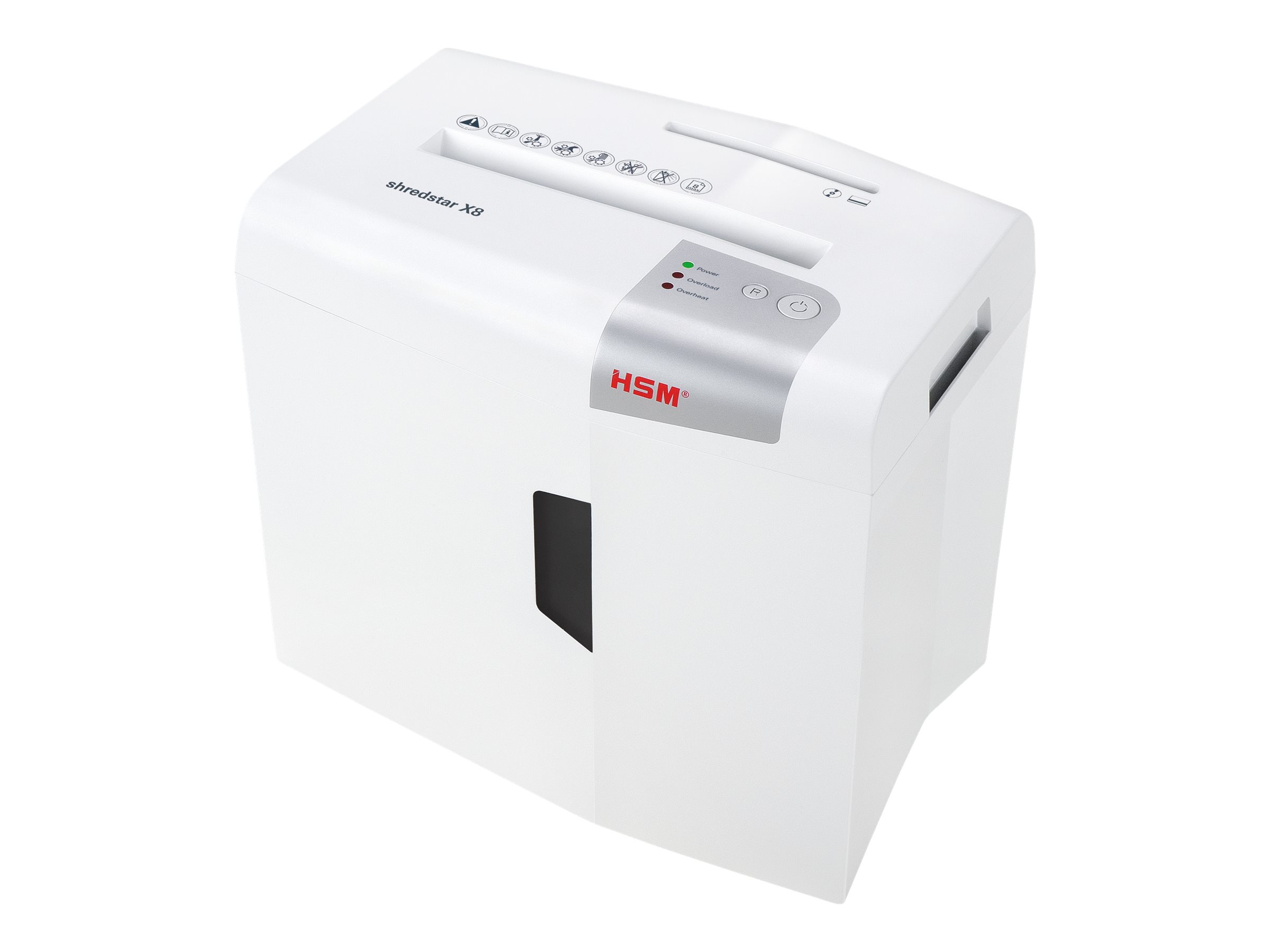 HSM shredstar X8 Aktenvernichter Partikelschnitt 4,5x30 mm 8 Blatt 18 Liter Silber, Weiß