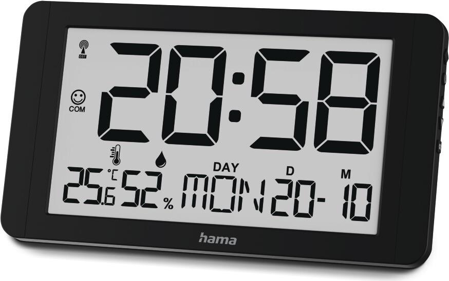 Hama Digitale Wanduhr Kuba, Funkuhr mit Thermometer/Hygrometer, Schwarz (00222215)