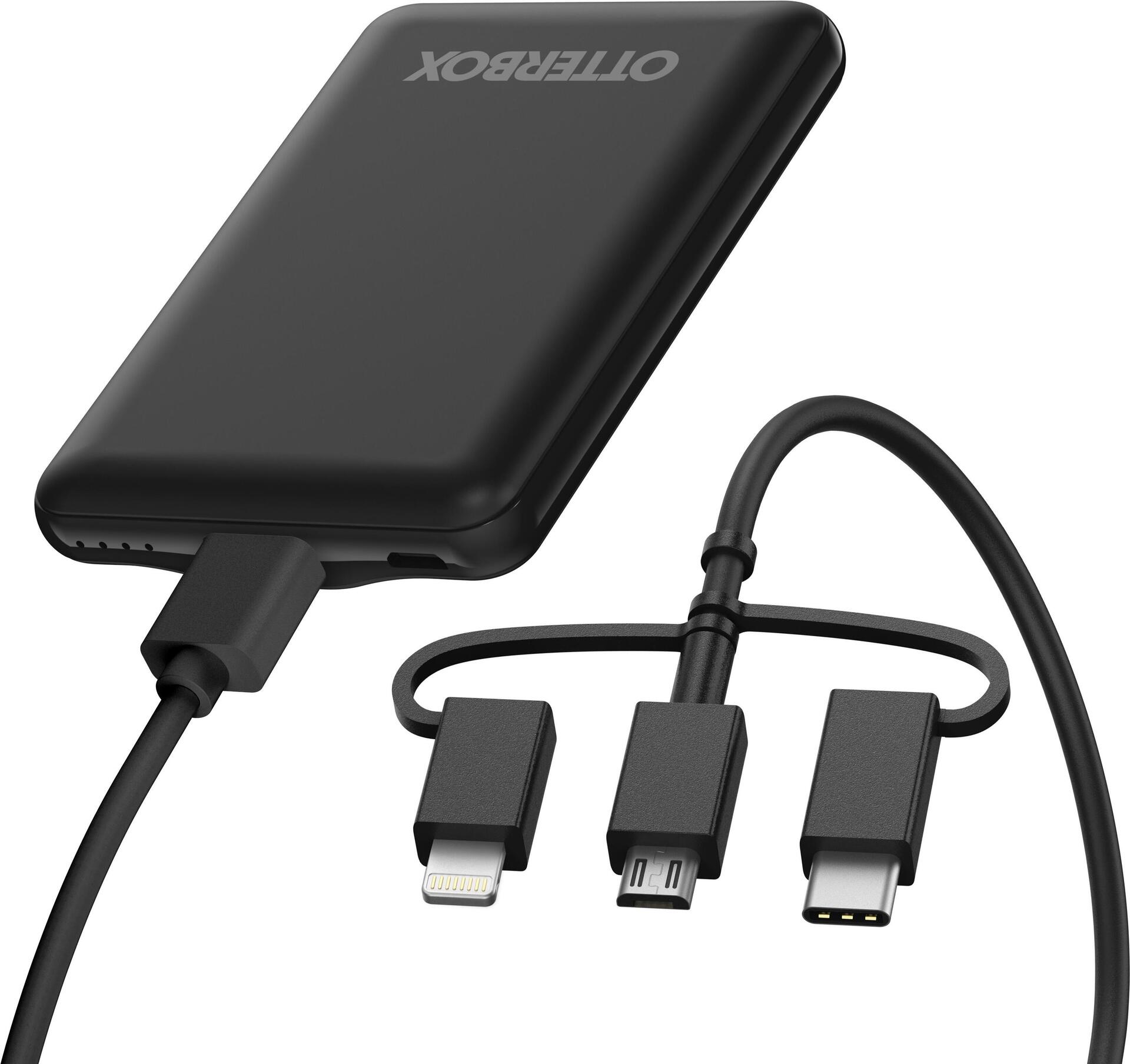 OTTER PRODUCTS OtterBox Powerbank Bundle 5000 mAh USB-A, USB-Mikro 10W + 3-1 Kabel 1m schwarz Die St