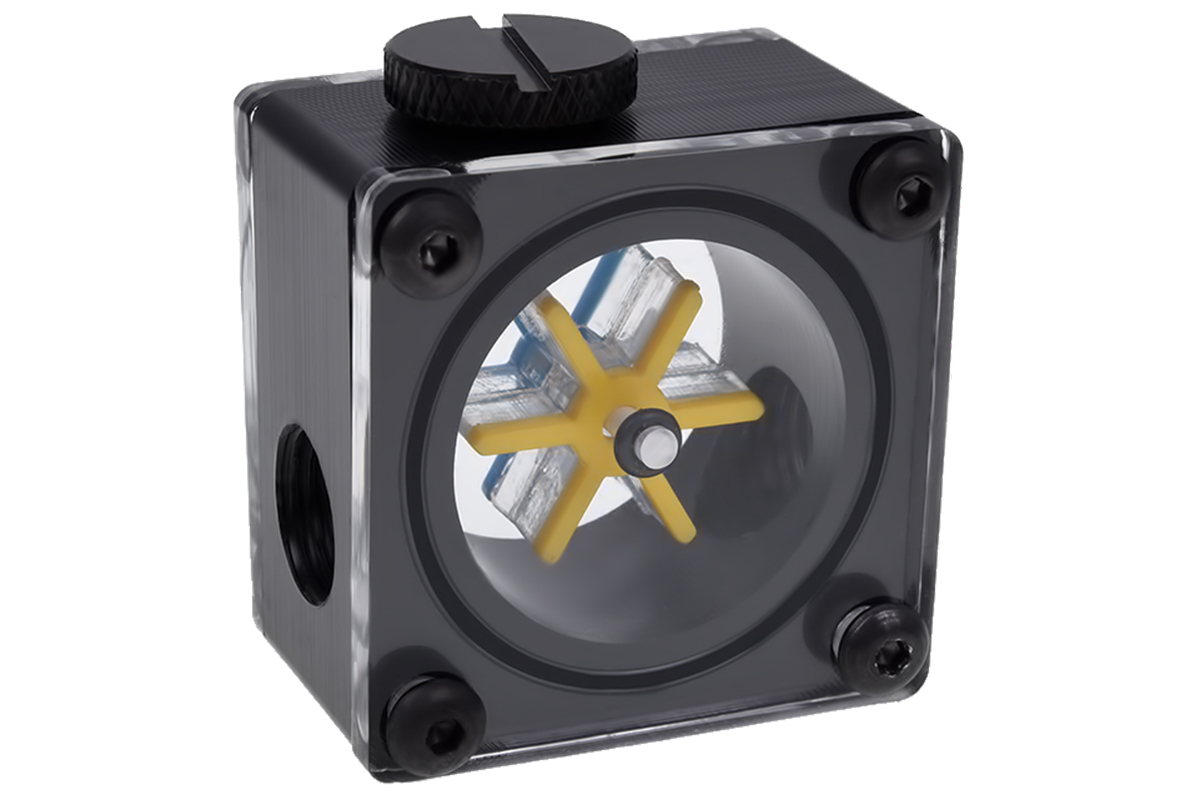 Alphacool Eisflügel Durchflussanzeiger G1/4 Eckig Acetal Schwarz/Blau/Gelb/Durchsichtig