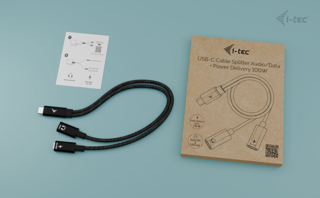 i-tec USB-C Kabel-Splitter Audio/Daten + Power Delivery 100 W, 30 cm, Schwarz