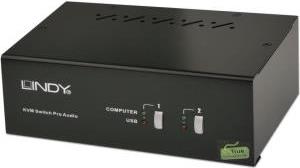 Lindy 2 Port Dual Head KVM Switch, DVI-I Single Link, USB 2.0 & Audio Schaltet zwischen 2 mit je 2 DVI Ports ausgestatteten PCs über eine Tastatur, Maus und 2 Monitore (39300) (geöffnet)