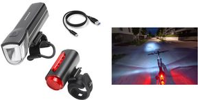 FISCHER Akku-USB-LED-Beleuchtungs-Set TWIN, 30 Lux Lebensdauer bis zu 50.000 Stunden, StVZO zugelassen - 1 Stück (50363)