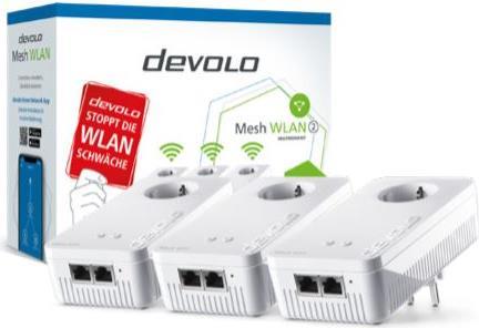 Devolo Mesh WLAN: Alle devolo-Einheiten bilden ein zusammenhängendesNetz, das Ihr Router-WLAN nicht nur verstärkt, sondern optimal ersetzt -für lückenlosen Empfang.Alternativ (falls auf E-Tailer-Seite nur bullets, und keinFließtext-Con (8760)