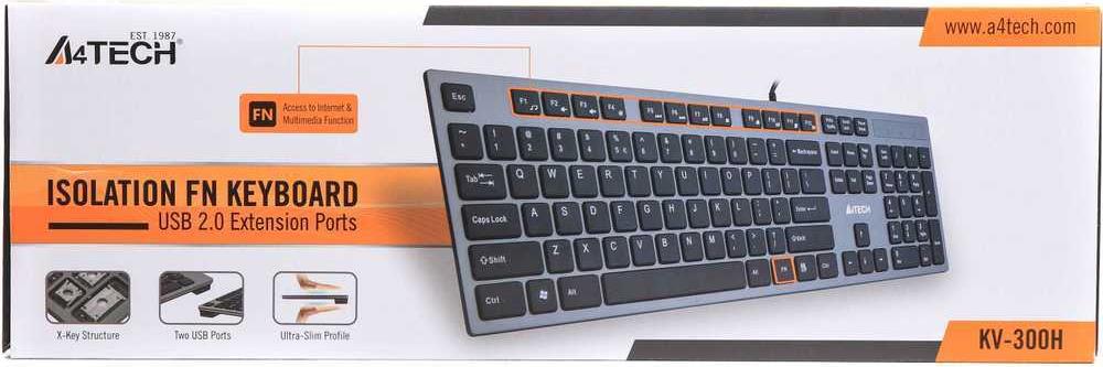 A4Tech KV-300H Tastatur USB QWERTY US Grau/Schwarz