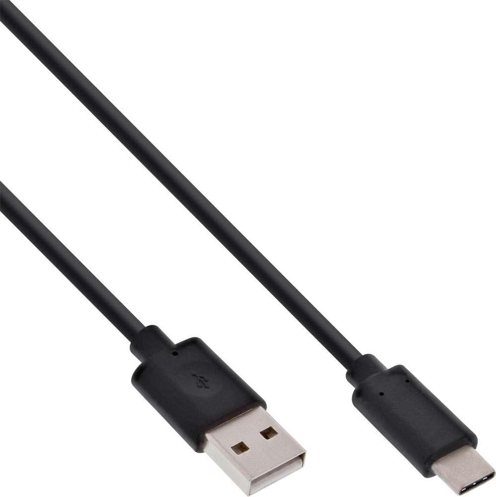 INLINE USB 2.0 Kabel, Typ C Stecker an A Stecker, schwarz, 0,5m