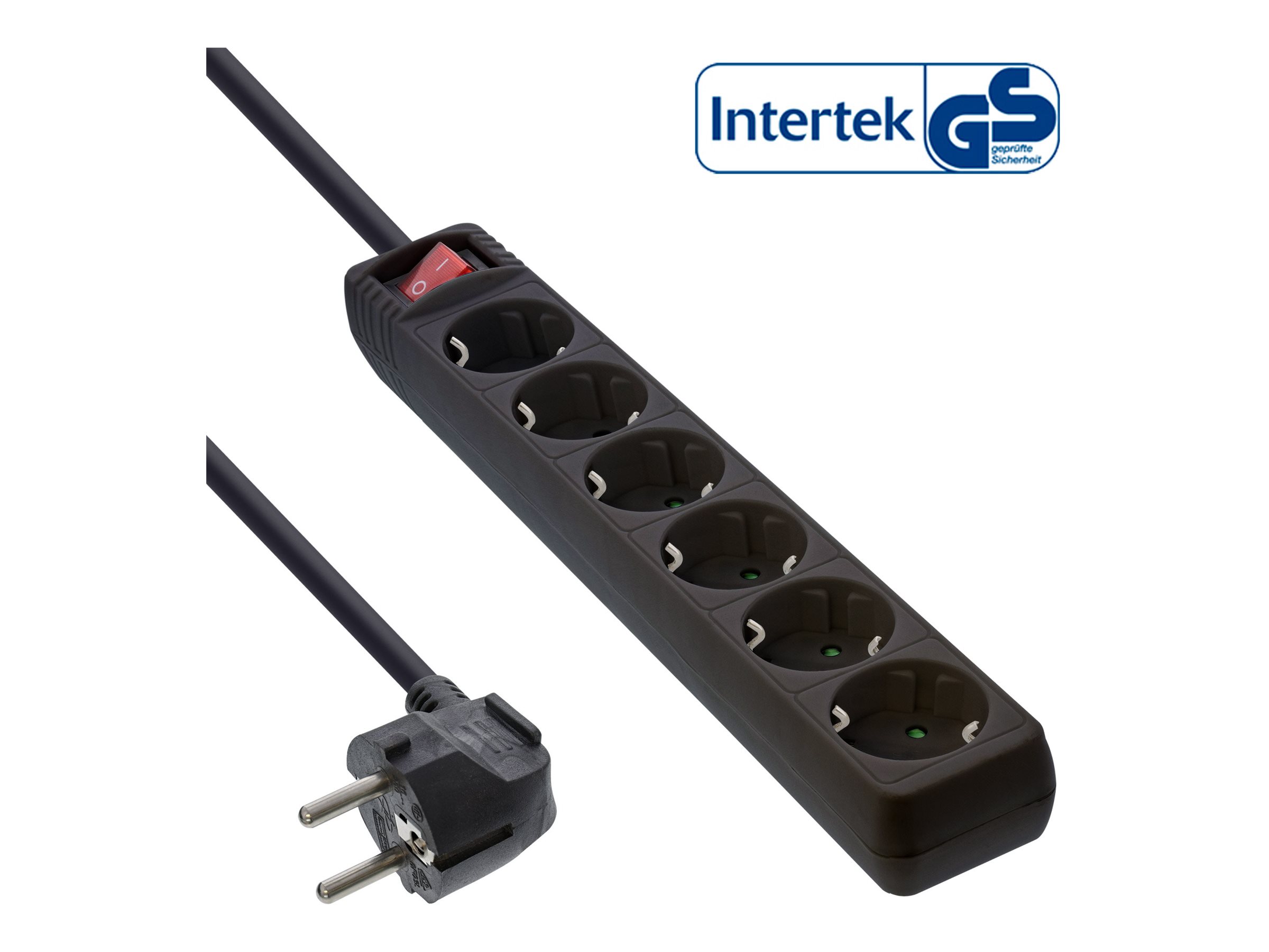 InLine Steckdosenleiste 6-fach Schutzkontakt mit Schalter 5 m Schwarz