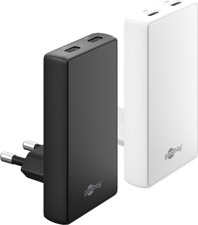 Goobay USB-C PD GaN Dual-Schnellladegerät 90° Flat 65 W schwarz - 2x -Anschlüsse (75725)