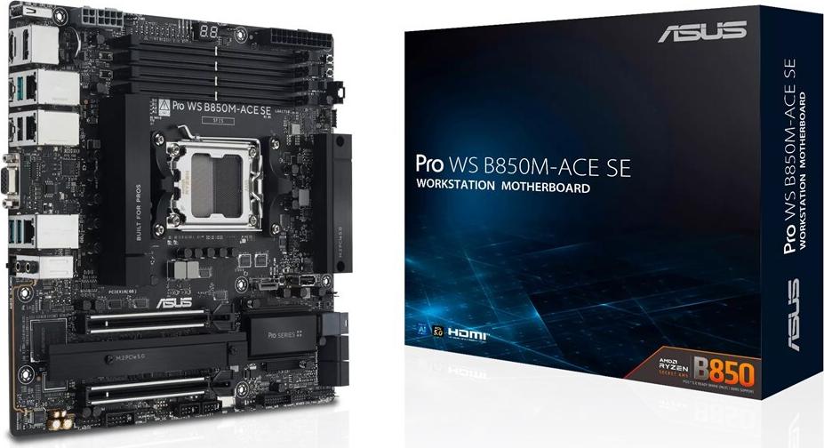 ASUS Pro WS B850M-ACE SE AM5 AMD Micro-ATX motherboard 4xDDR5 PCIe 5.0 2xM.2 1xHDMI 2xDisplayPort 1xVGA 4xSATA (90MB1MN0-M0EAY0)