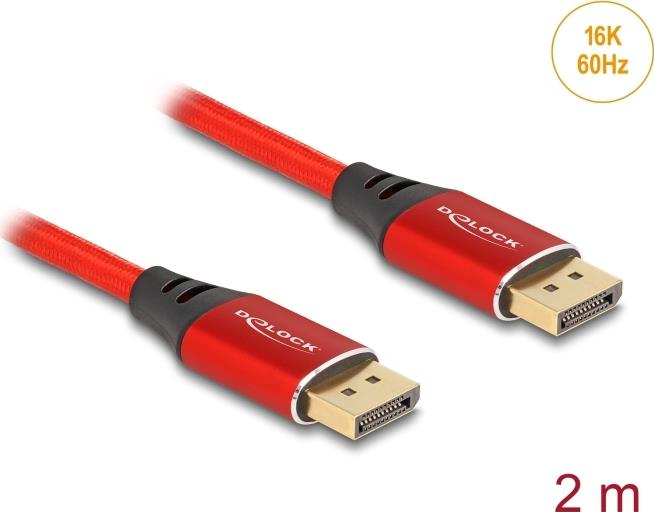 Delock DisplayPort Kabel 16K 60 Hz 2 m rot Metall (80632)