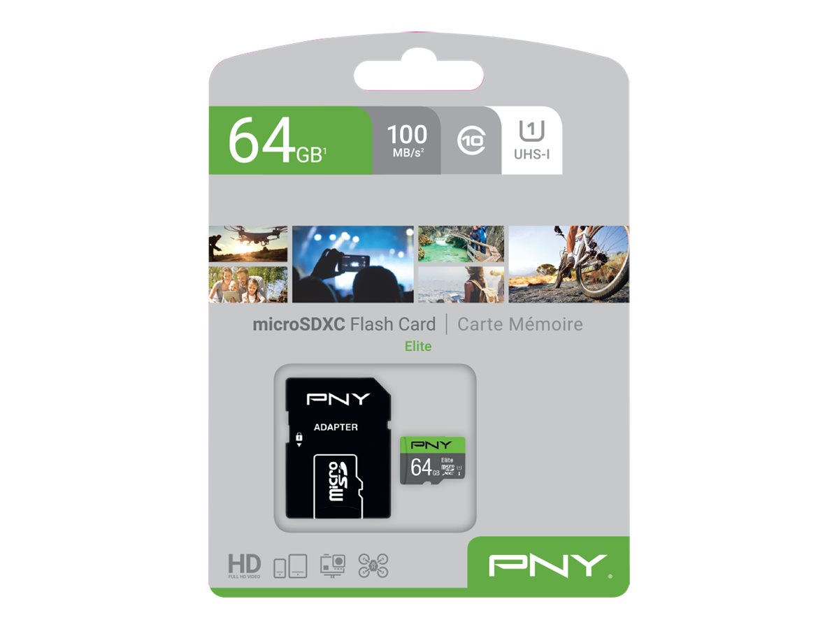 PNY Elite 64 GB microSDXC UHS-I Class 10 Grün, Grau