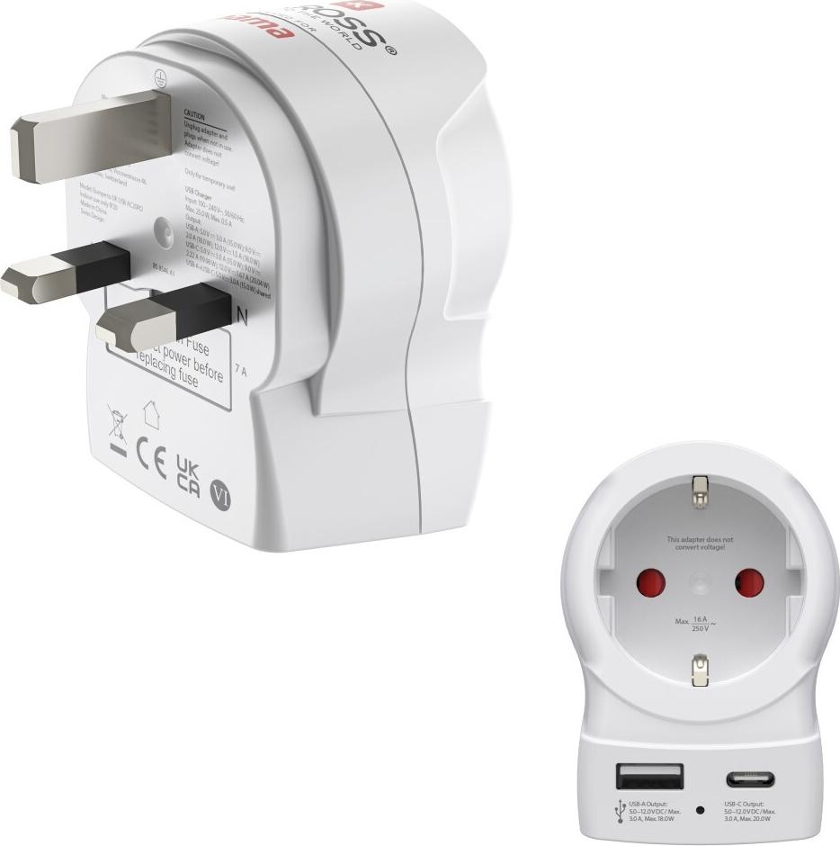 Hama Reiseadapter, EU to UK, 1x USB-A, 1x USB-C (PD), 20 W (00223478)