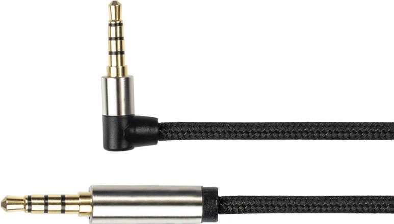 Audio Anschlusskabel High-Quality, 4-poliger 3,5mm Klinkenstecker an Klinkenstecker gewinkelt, Textilmantel, schwarz, 1m, PYTHON® Series (GC-M0232)