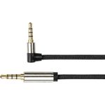 Audio Anschlusskabel High-Quality, 4-poliger 3,5mm Klinkenstecker an Klinkenstecker gewinkelt, Textilmantel, schwarz, 1m, PYTHON® Series (GC-M0232)