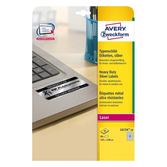 Avery L6134-20 Silber Namensetiketten A6