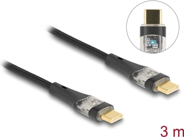 Delock USB 2.0 Schnellladekabel USB Type-C™ Stecker zu Stecker transparent PD 3.0 100 W 3 m (80765)