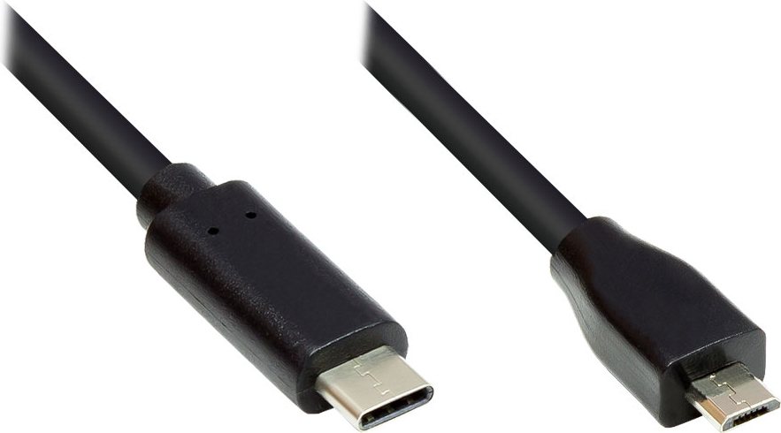 Anschlusskabel USB 2.0, USB-C™ Stecker an USB 2.0 Micro B Stecker, CU, schwarz, 0,5m, Good Connections® (GC-M0121)