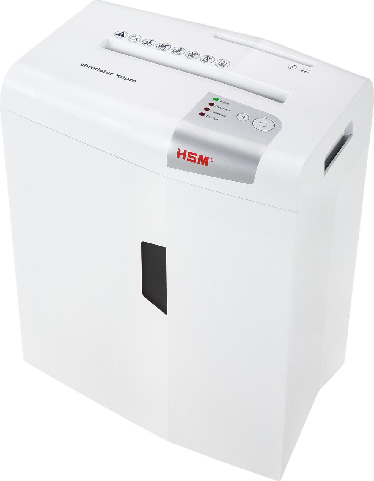 HSM shredstar X6pro Partikelschnitt-Aktenvernichter 2x15 mm 6 Blatt 20 Liter Silber, Weiß