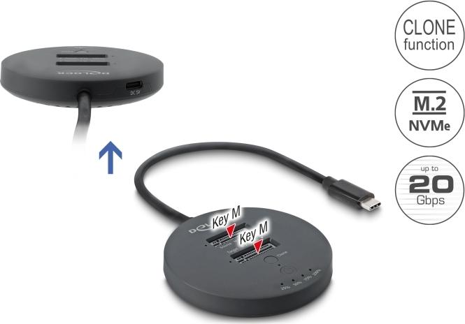 Delock USB 20 Gbps M.2 Dockingstation für 2 x M.2 NVMe PCIe SSD mit Klonfunktion (64364)