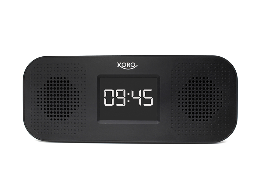 Xoro SAT100375 Internet-Radiowecker mit 2,8" TFT-Farbdisplay, Bluetooth und Stereo-Lautsprechern, Schwarz